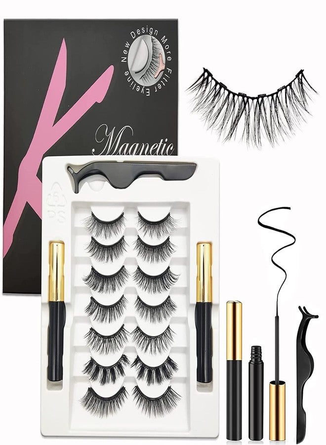 TMIELYBS Magnetic Eyelashes with Eyeliner Kit 7 Pairs, 3D Wispy Lashes Natural Look, 7 Styles Fluffy False Eyelashes Pack, by TMIELYBS - Image 1